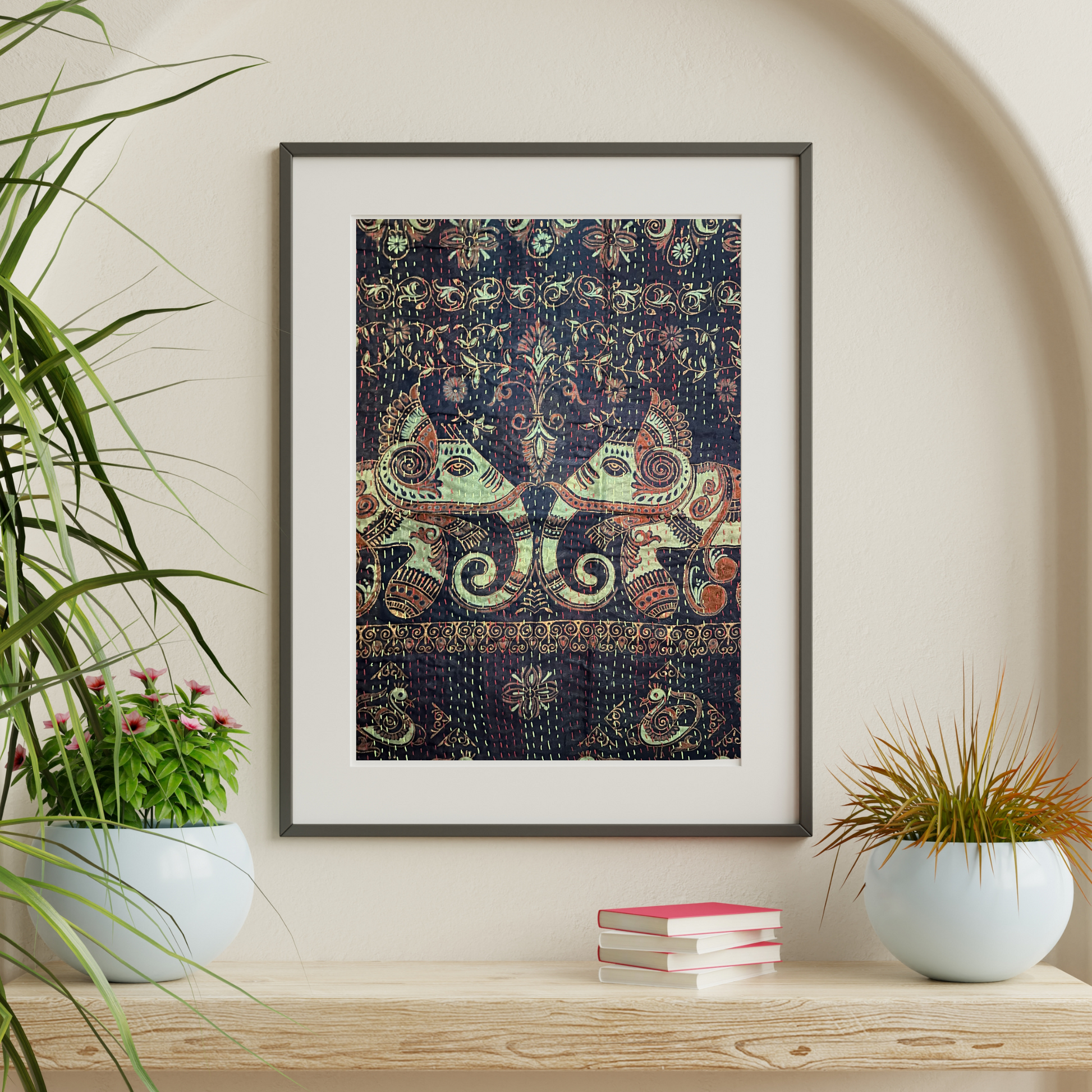 Patchwork 2 handcrafted tussar silk tapestry wall hanging.