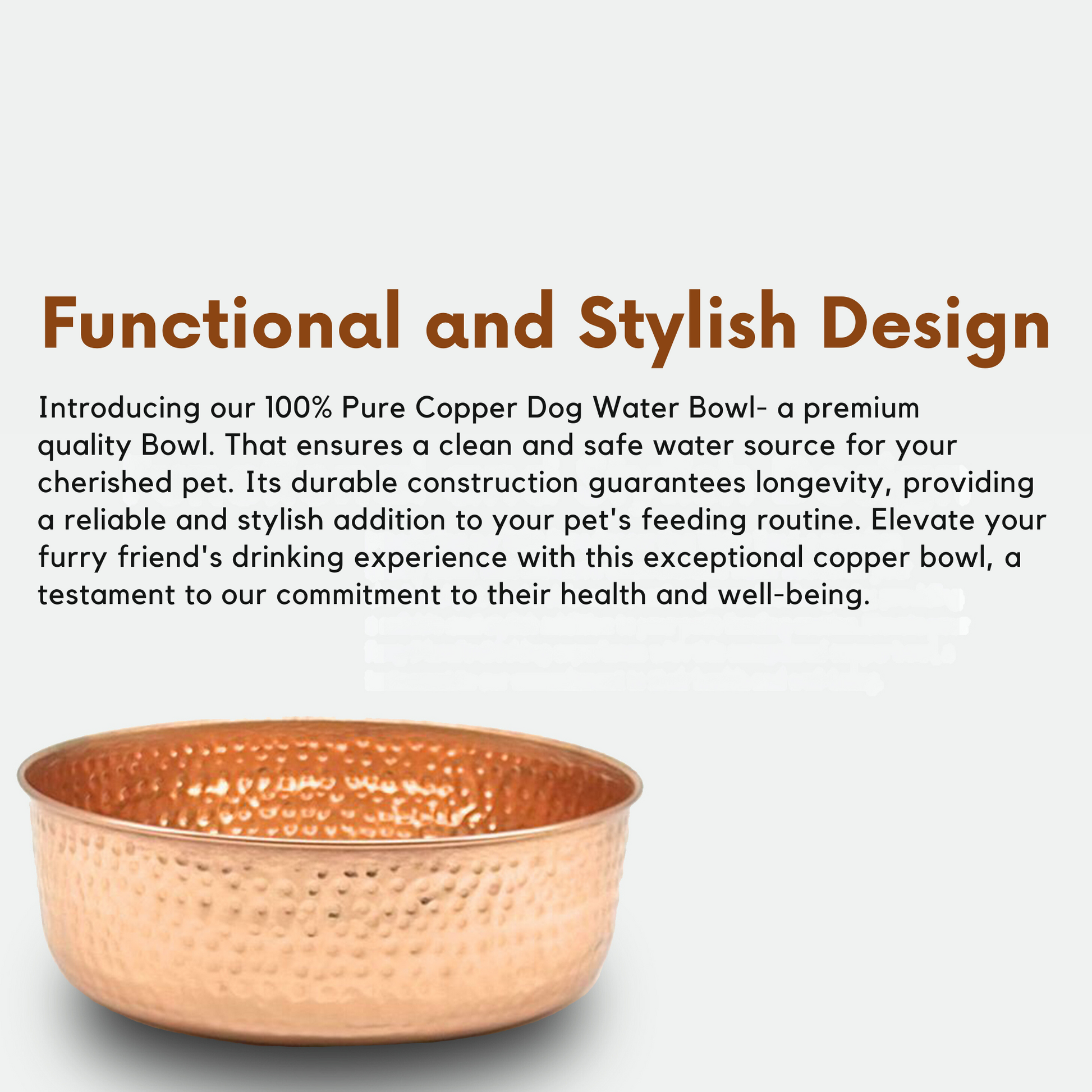 Lightweight AURORA copper pet water bowl.