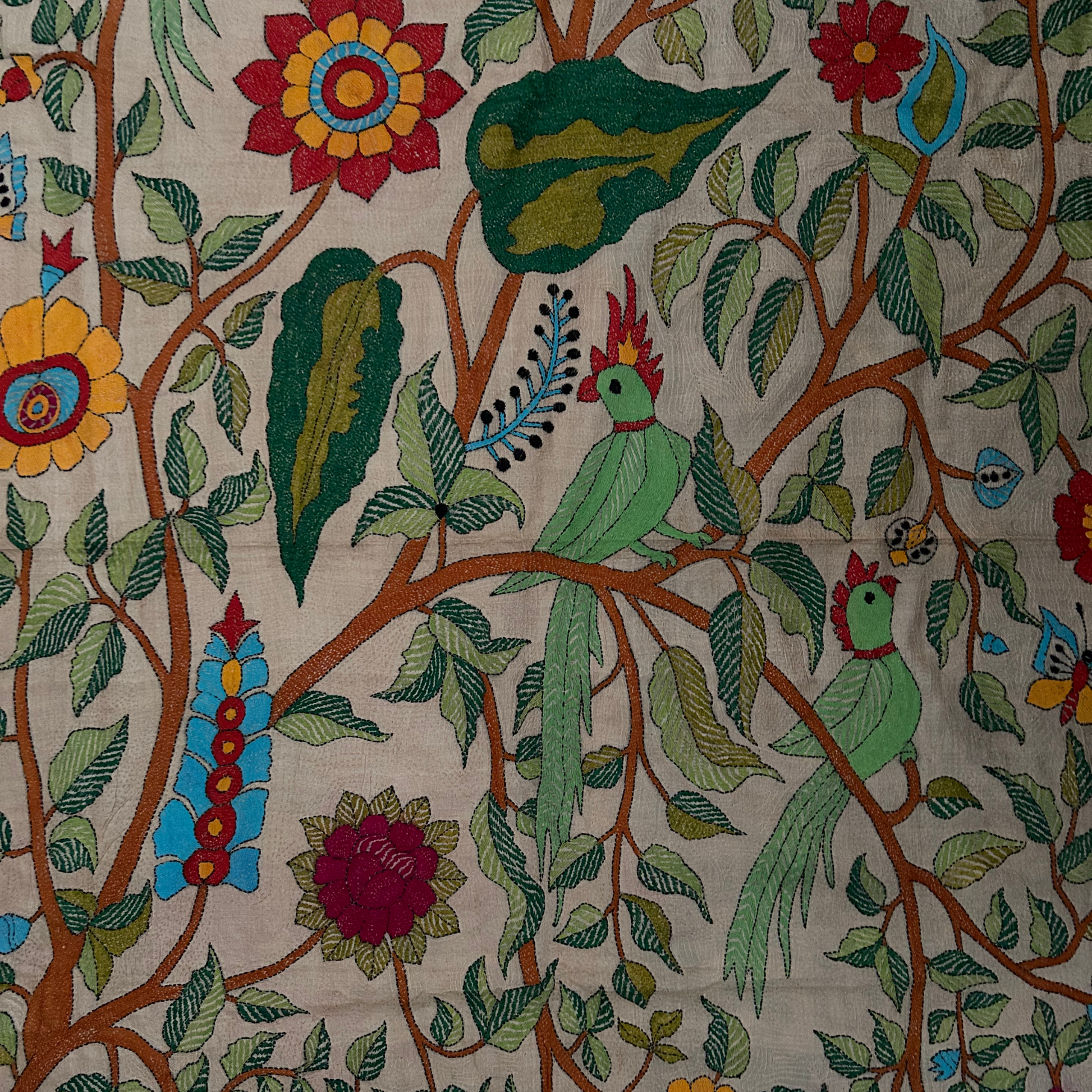 Elegant handcrafted wall-hanging tapestry with forest elements.