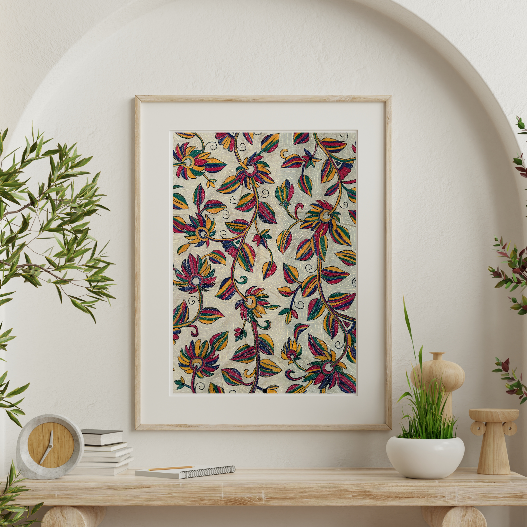 hanging plant tapestry Tussar Silk Wall Tapestry - Handcrafted Decor