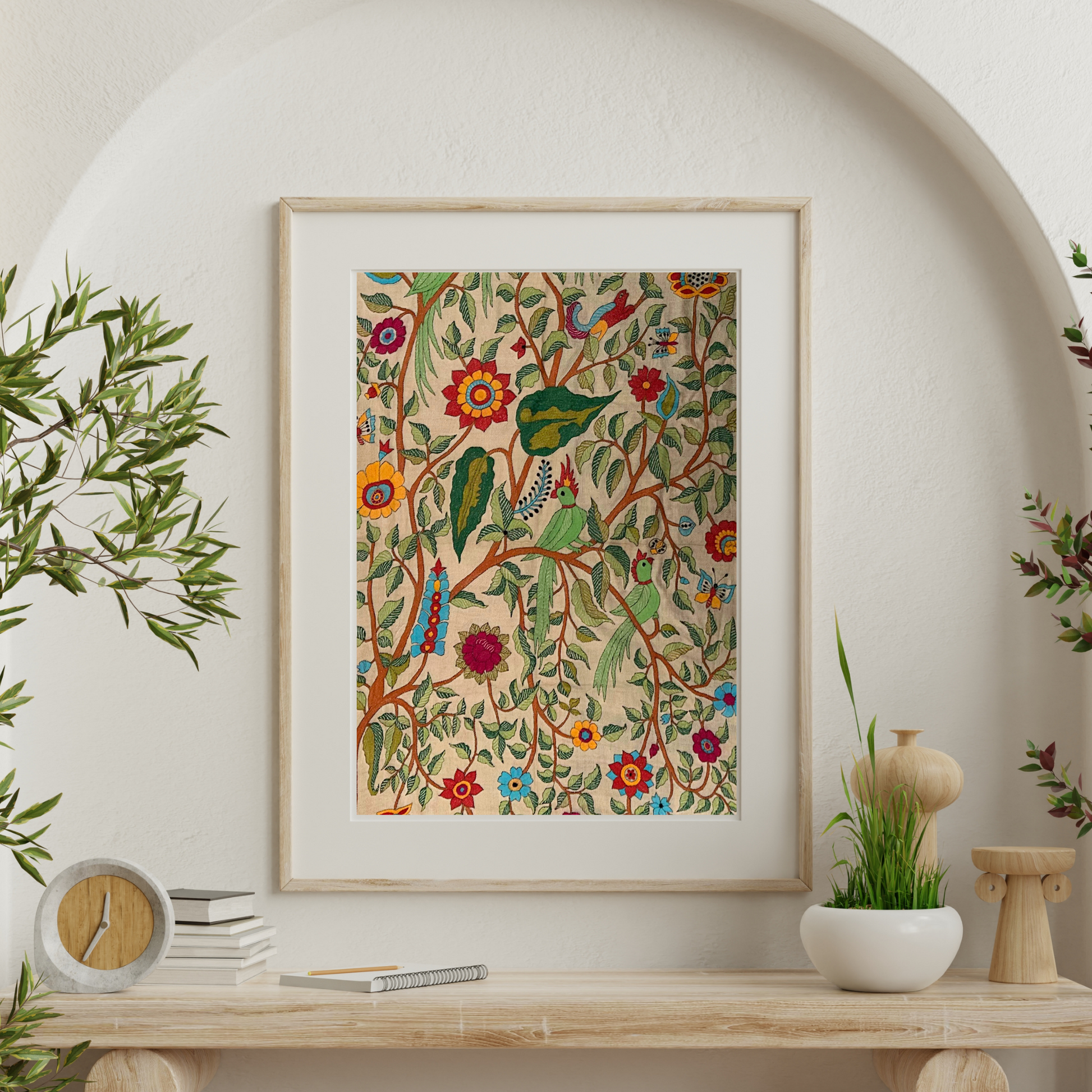 Handcrafted forest Nakshi Kantha Tussar silk tapestry.