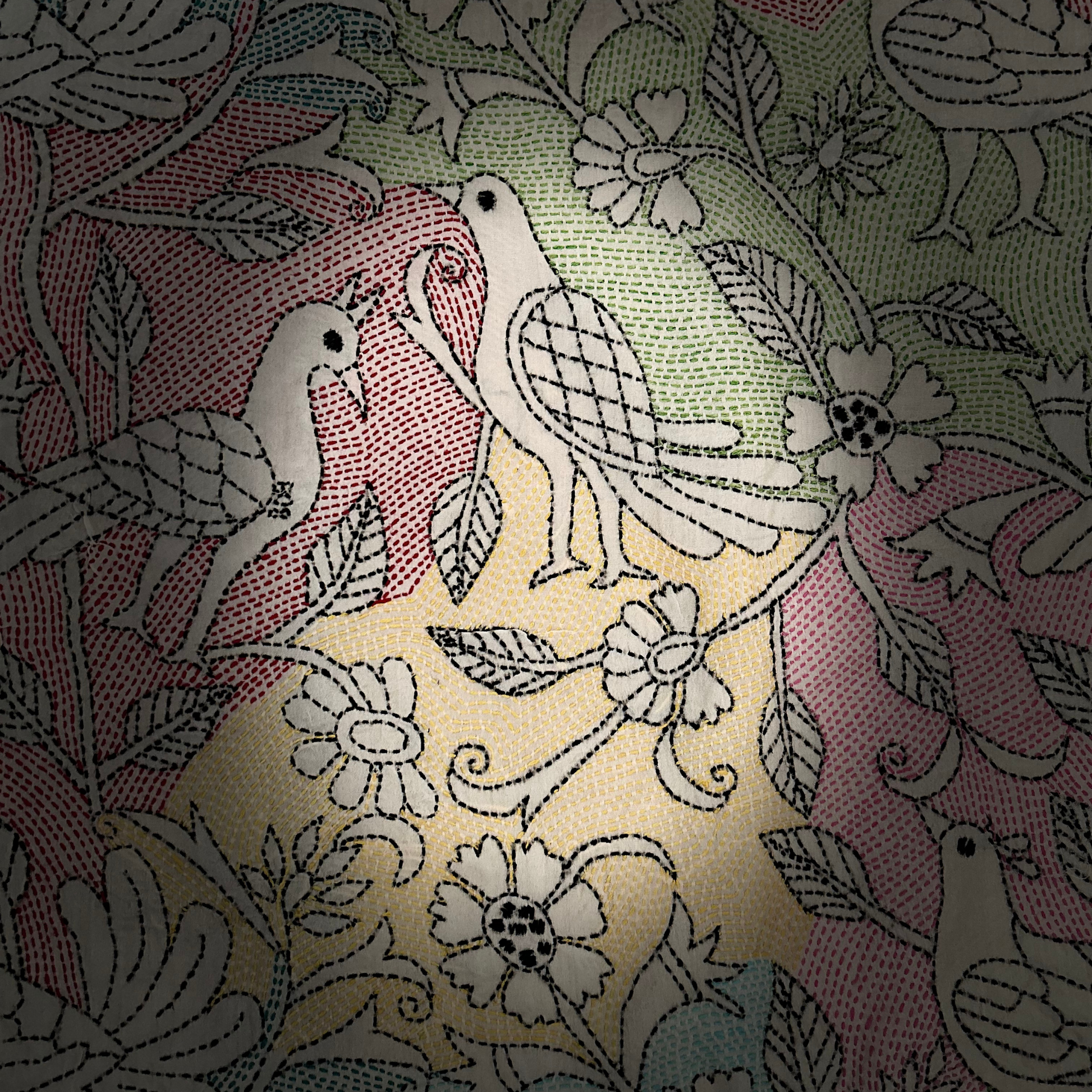 Unique Nakshi Kantha Tussar silk tapestry wall decor.