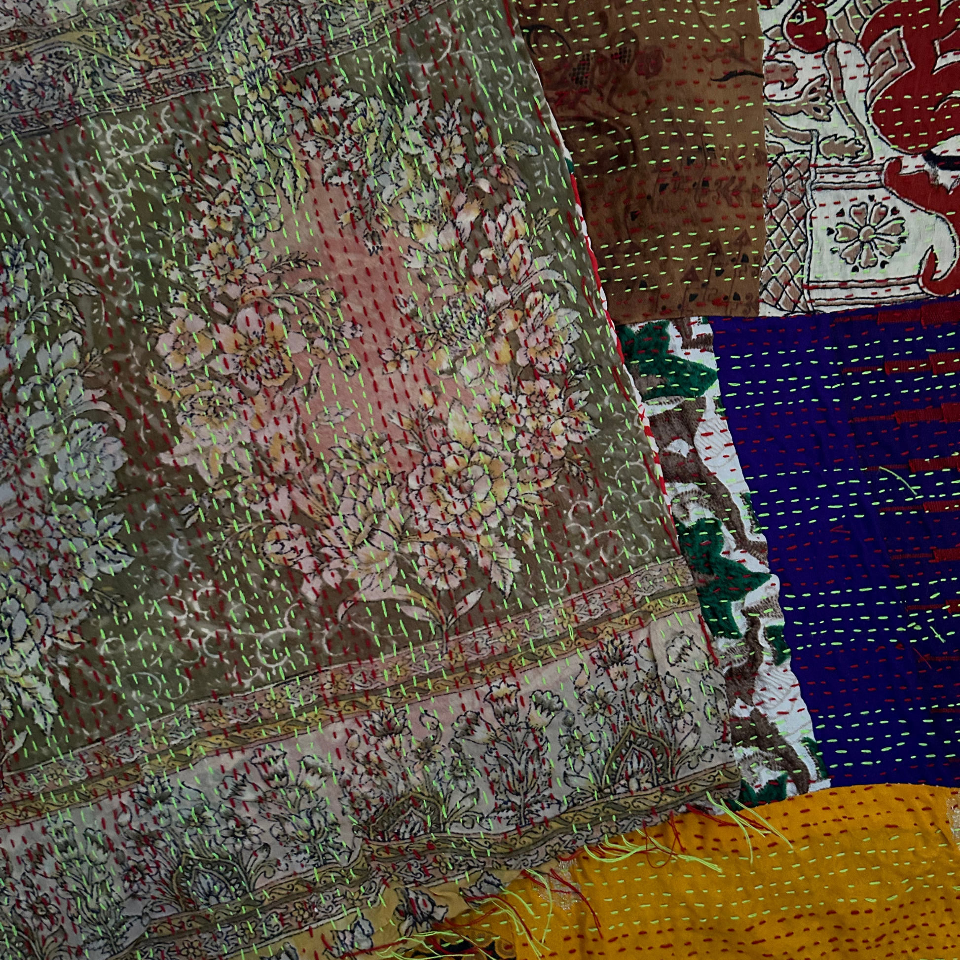 Unique Nakshi Kantha tussar silk tapestry, Patchwork 1 wall decor.