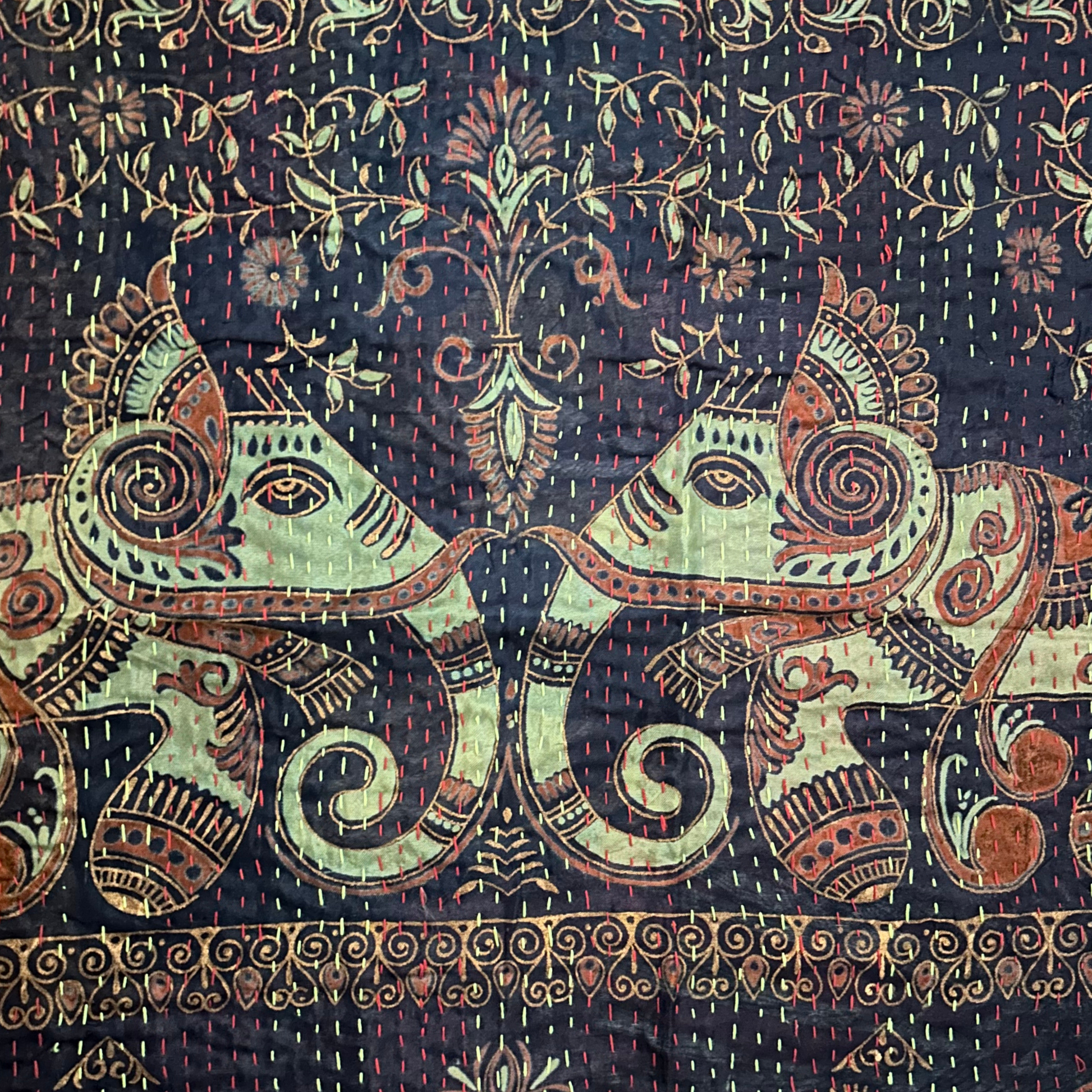 Unique Nakshi Kantha tussar silk tapestry, Patchwork 2 wall decor.