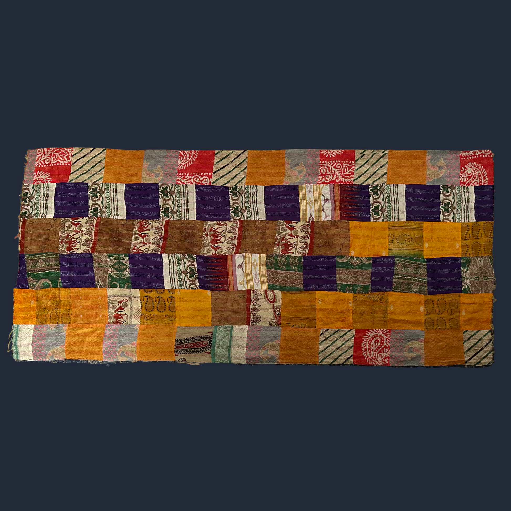 Patchwork 1 tussar silk tapestry, artisan Nakshi Kantha decor.