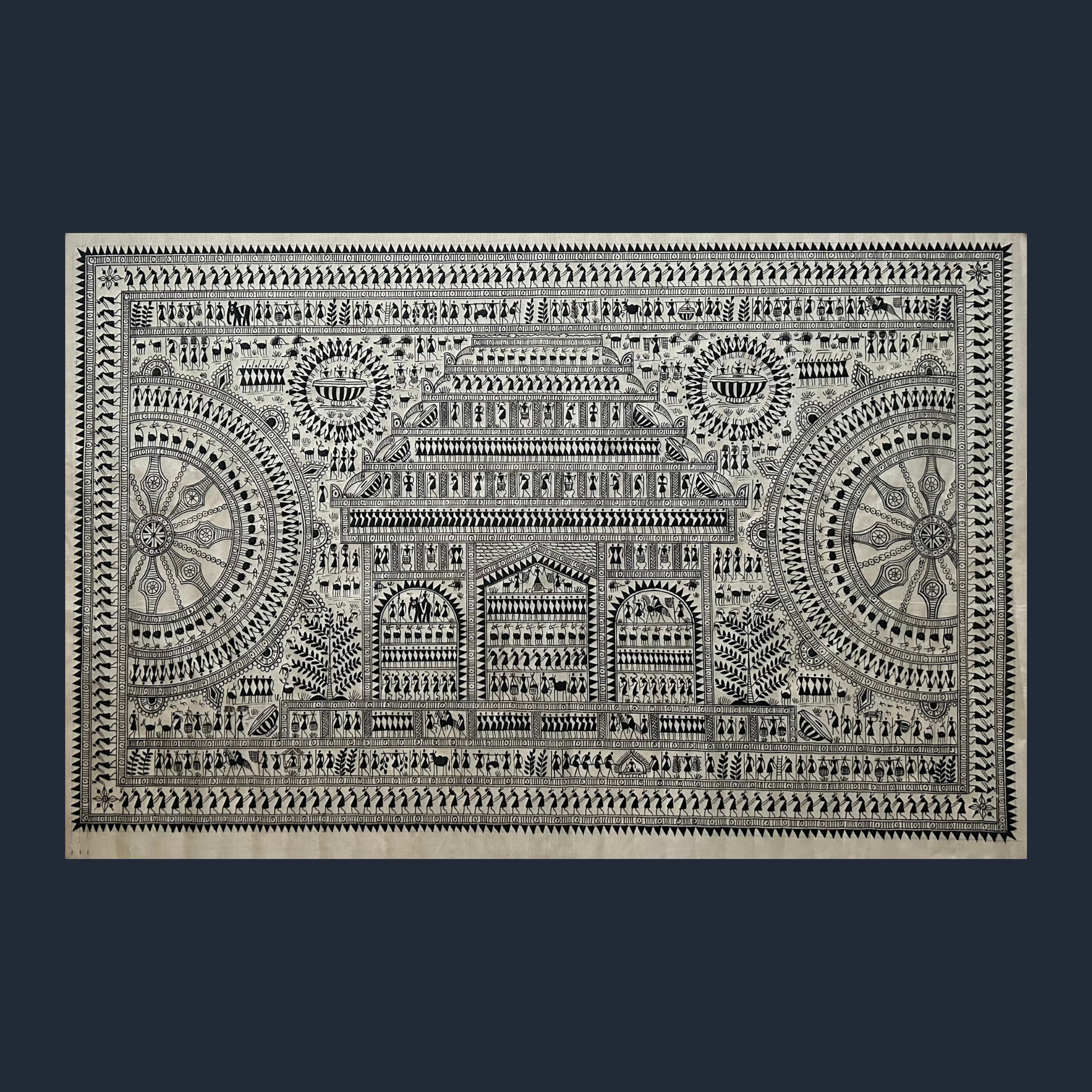 Decorative Tribal Warli wall hanging, handcrafted Pattachitra art.