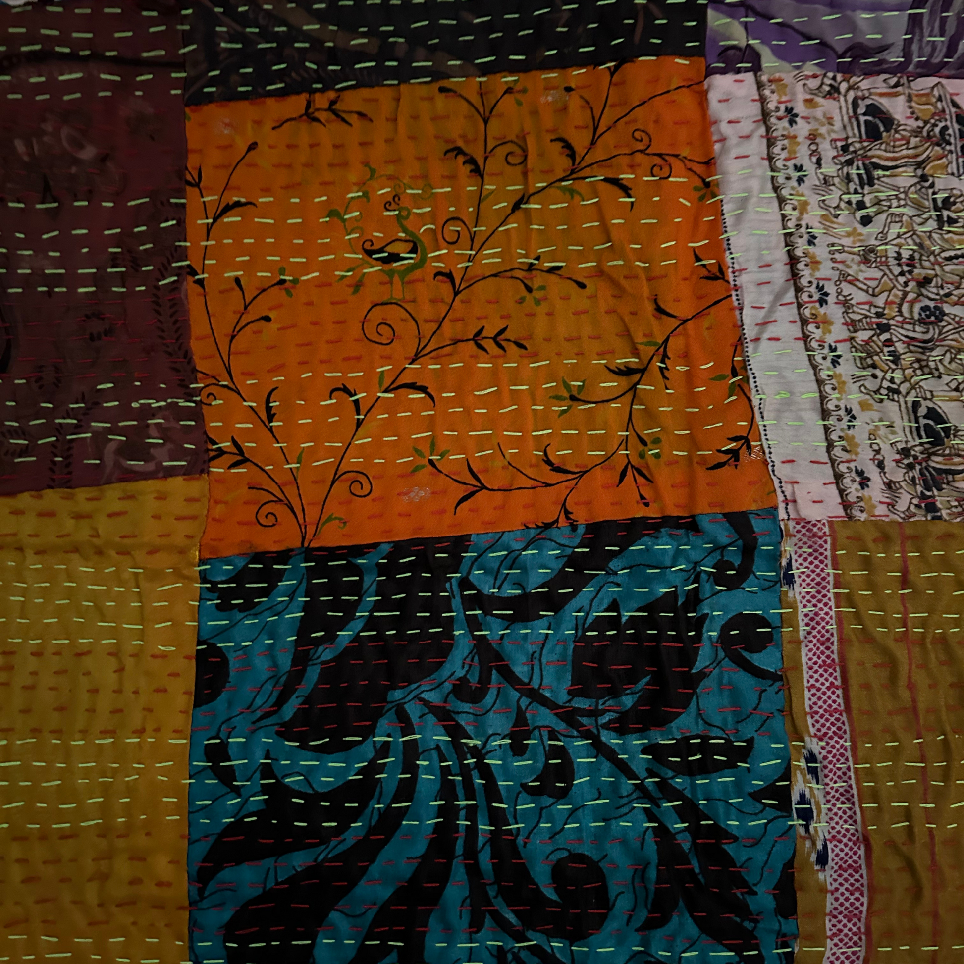 Premium tussar silk tapestry in Patchwork 2, handcrafted.