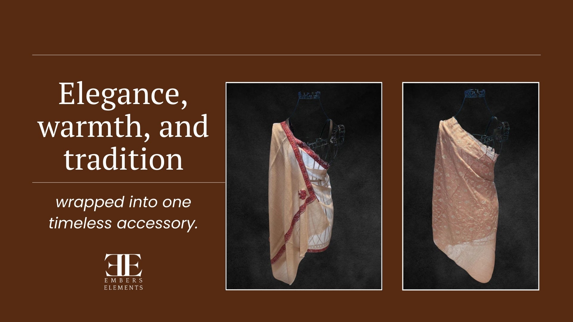 Elegance, warmth, and tradition in a timeless Pashmina shawl accessory by Embers Elements