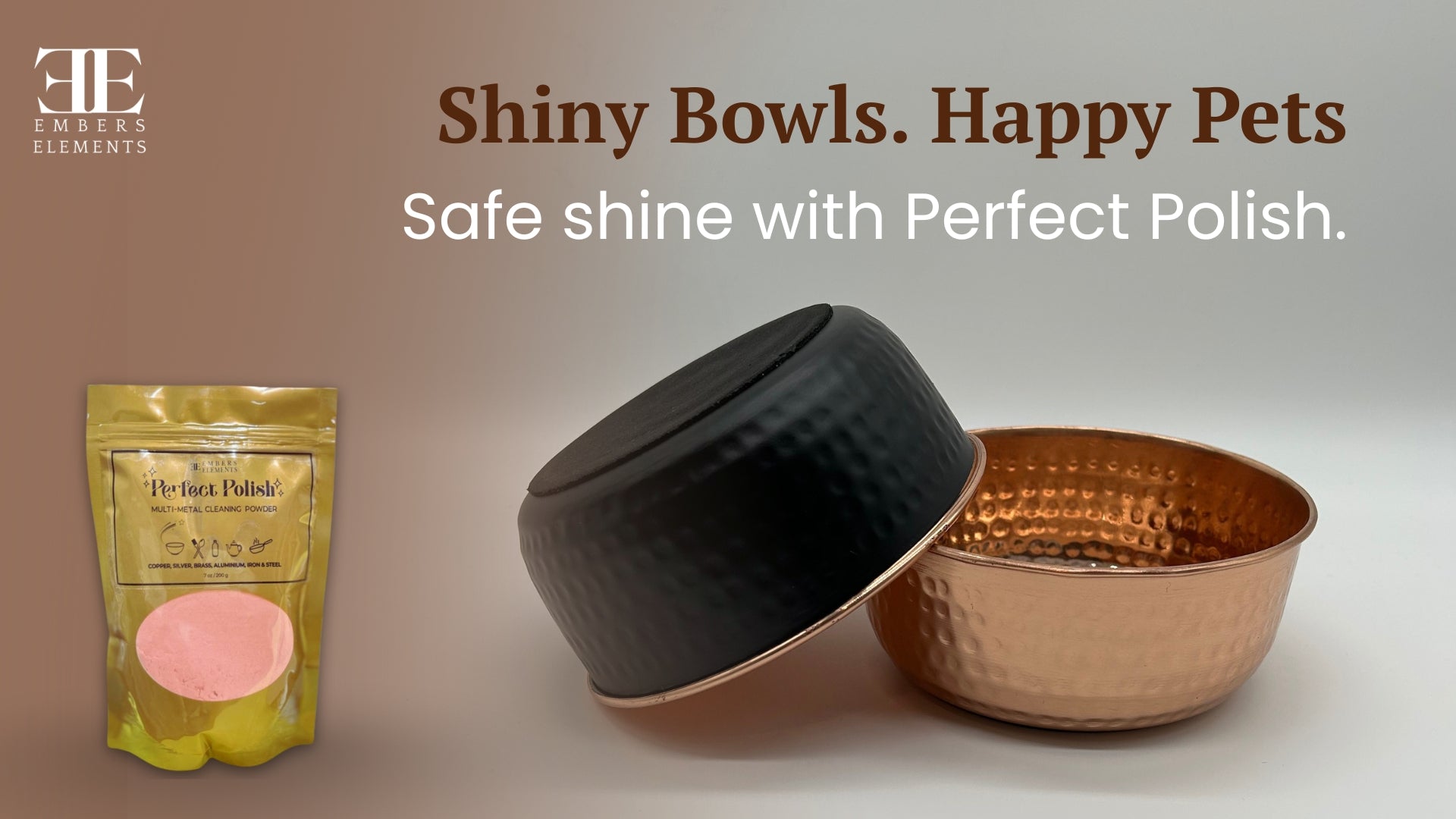 Shiny copper pet bowls for happy pets - safe shine with perfect polish by Embers Elements