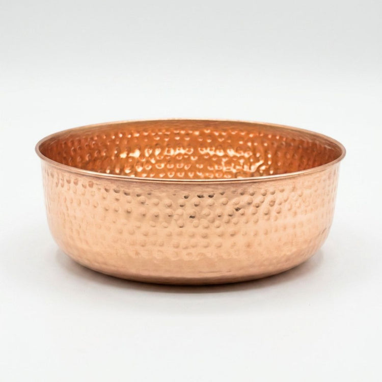 AURORA hand-hammered pure copper pet water bowl, studio product photo
