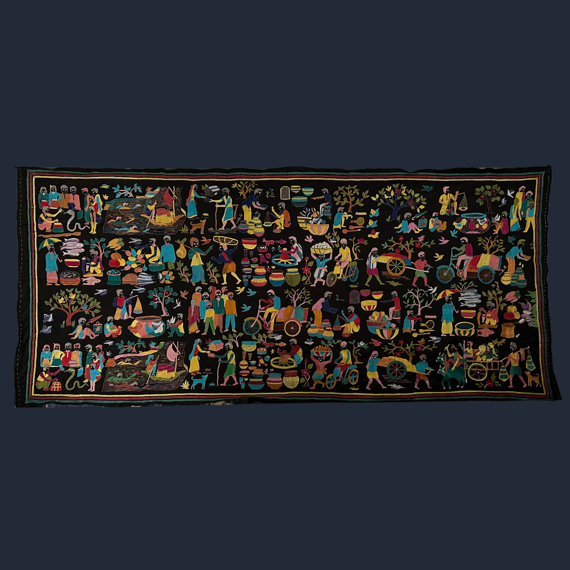 Handcrafted Nakshi Kantha silk tapestry wall hanging.