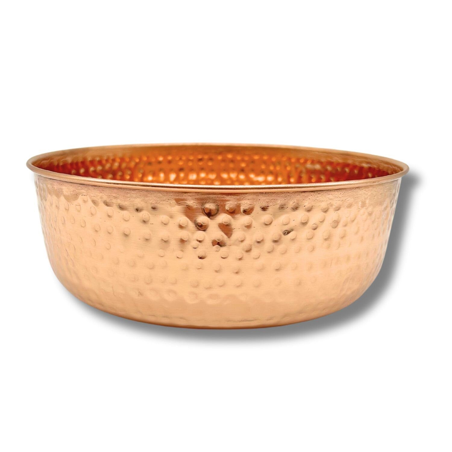 Pet water bowl made of durable copper.