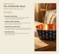Why copper Damask pet water bowl health benefits card - naturally antimicrobial, supports healthy digestion, handcrafted smooth finish, naturally cooling