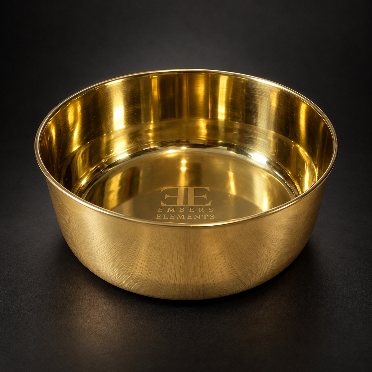 Close-up of the DUNE smooth-finish brass pet food bowl filled with wet meat-chunk food