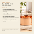 DUNE polished pure copper pet water bowl health benefits card: naturally antibacterial, supports immune system, joint health, coat condition and digestion