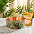 Palace patterned copper pet water bowl bundled with Perfect Polish copper and metal cleaner pouch