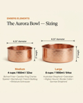 AURORA copper pet bowl sizing chart, Medium and Large dimensions