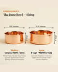 DUNE copper pet bowl sizing chart, Medium and Large dimensions