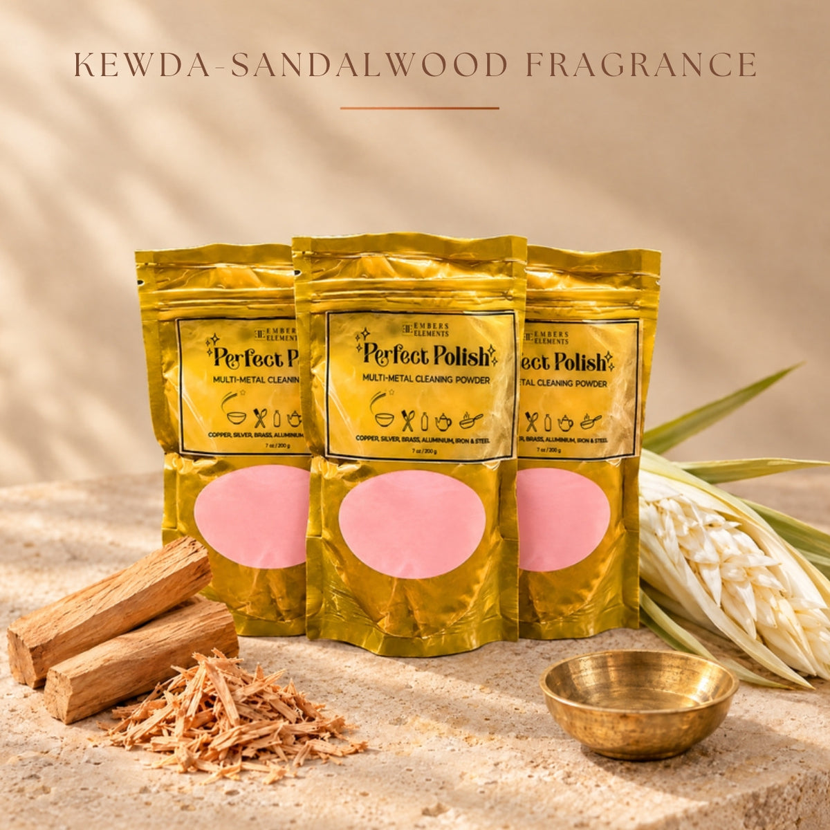 Perfect Polish 3-pack copper cleaner with natural kewda-sandalwood fragrance