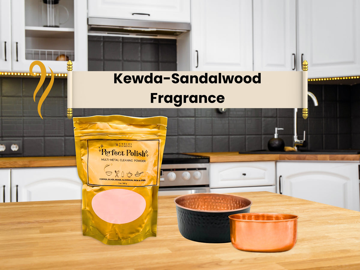 Perfect Polish cleaner packaging highlighting its Kewda-Sandalwood fragrance on a kitchen counter