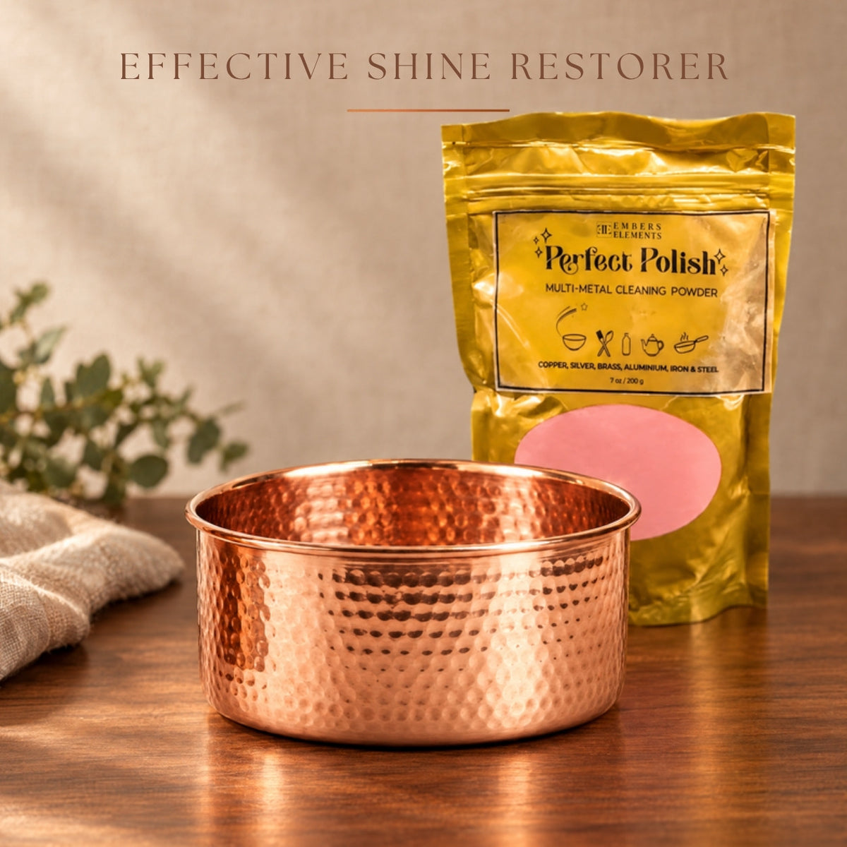Perfect Polish effective shine restorer for hand-hammered copper pet bowls