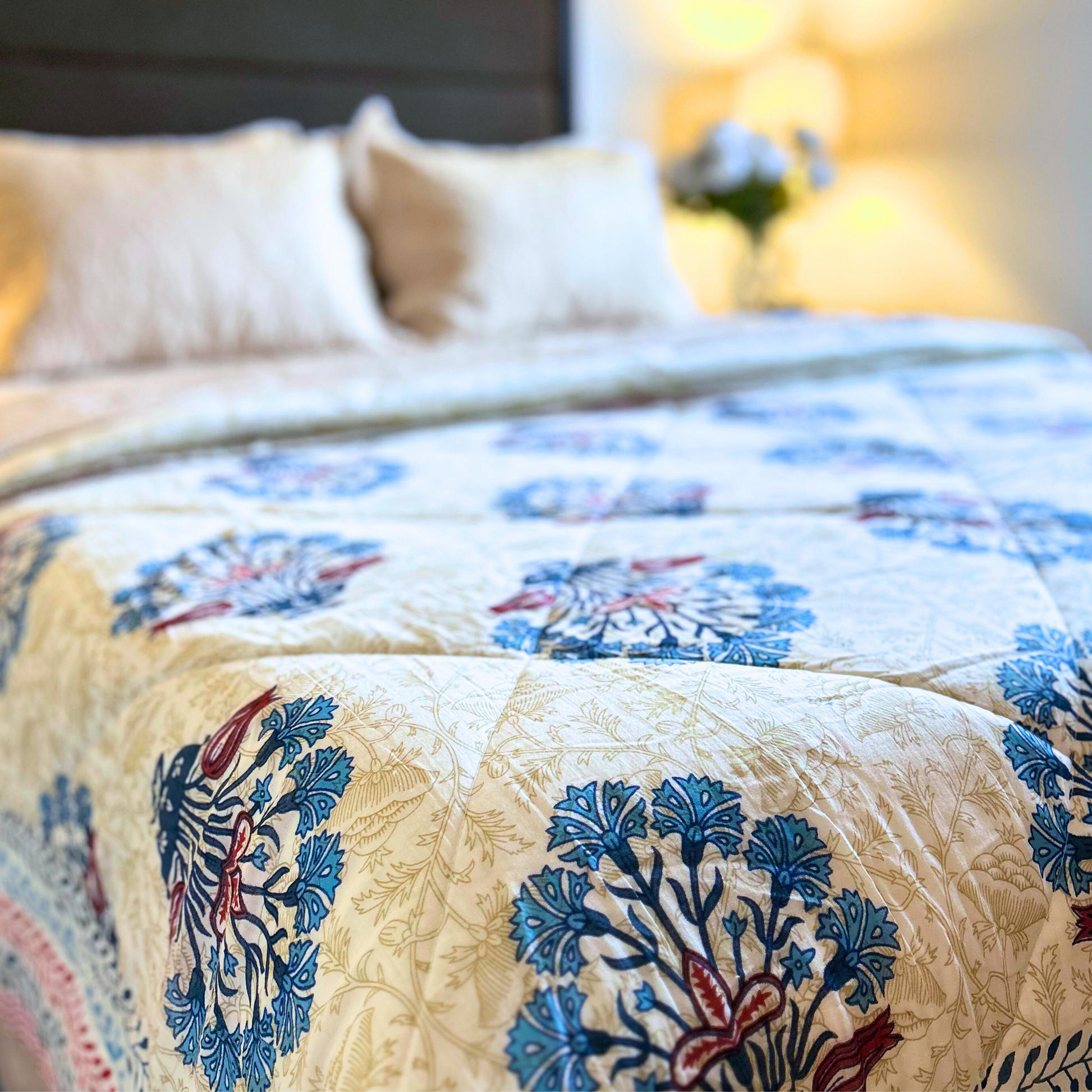 Unique Jaipuri quilt in soft, reversible cotton.