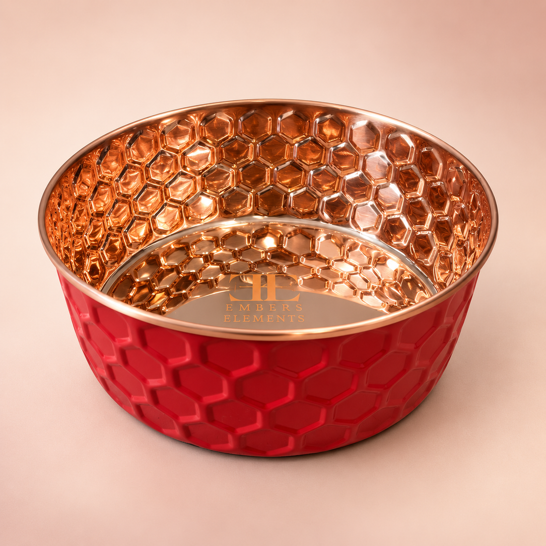 RUBY pink diamond-hammered pure copper pet water bowl, new arrival from Embers Elements