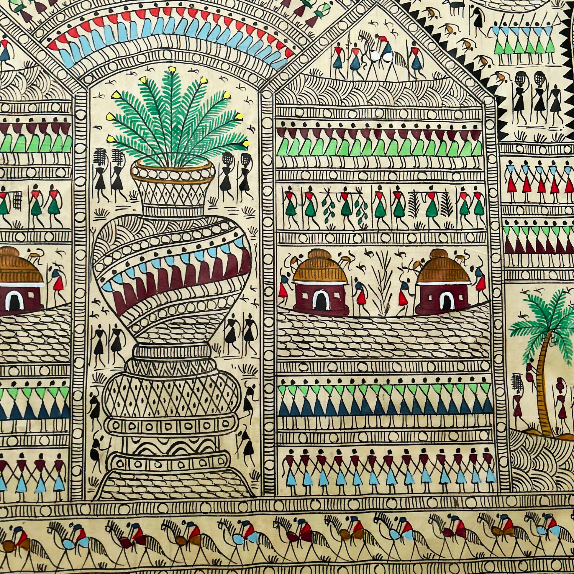 Ethnic colorful wall art with Tribal Warli painting.